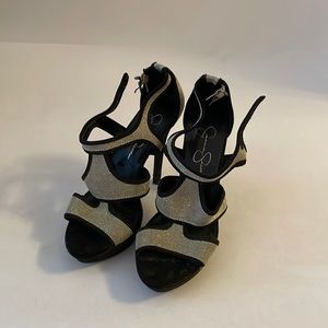 Jessica Simpson Silver/Black Open Toed Heels